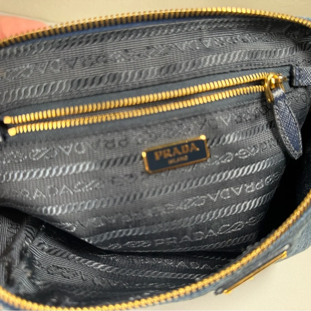 Prada Blue Denim Triangle Logo Pouch with Gold Hardware - Picture 15 of 16